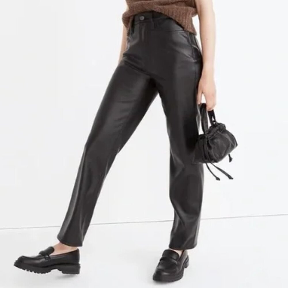 NEW NWOT! MADEWELL THE PERFECT VINTAGE STRAIGHT JEAN: FAUX LEATHER EDITION sz 24